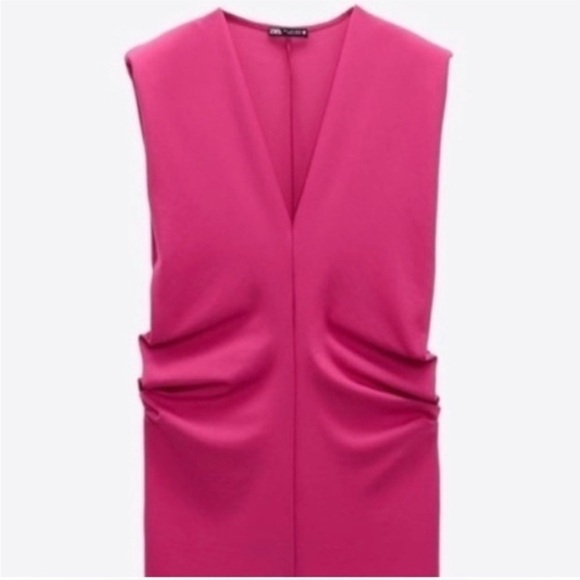 NWT Zara Ruched Pink MIDI Dress With Slits(Size Small) - Picture 4 of 5